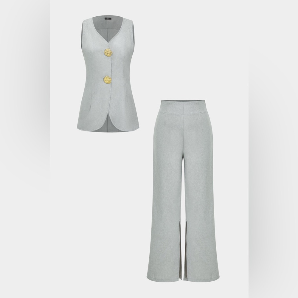 Commense Button Split Sleeveless Pants Set - Picture 15 of 16